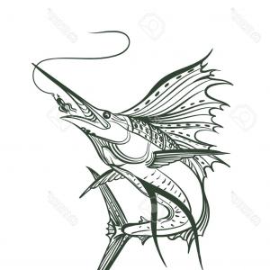 300x300 photostock vector sketch pen drawing sailfish at old paper