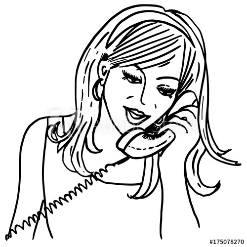 500x500 Calling Girl Vintage Style Sketch With Pretty Girl Talking On Old