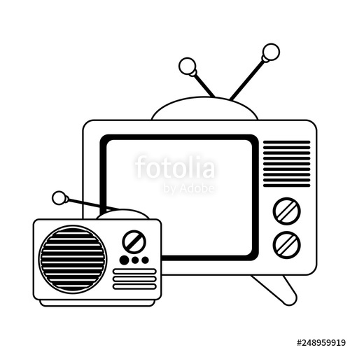 500x500 Old Television And Radio Cartoons In Black And White Stock Image