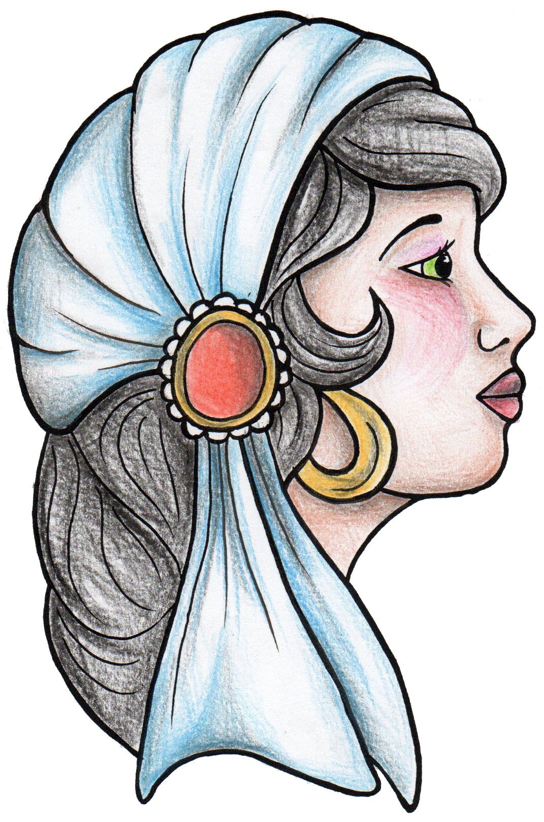 1071x1618 Old School Style Gypsy Woman Tattoo Design