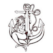 180x180 siren mermaid pin up girl on anchor old school tattoo vector