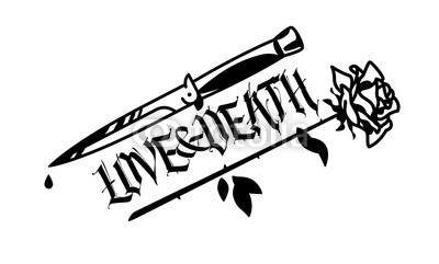 400x241 A Tattoo Featuring A Knife And A Rose The Inscription Love