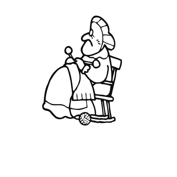 600x600 Old Woman Knitting Is Sitting On A Chair Art Print