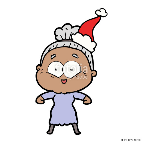 500x500 Line Drawing Of A Happy Old Woman Wearing Santa Hat Stock Image
