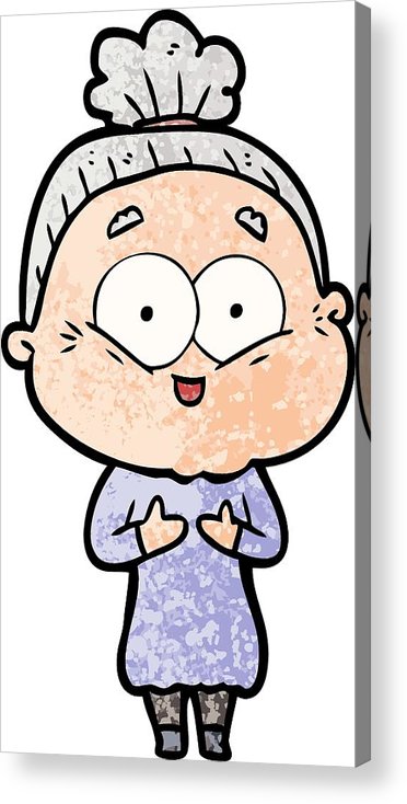 372x734 Cartoon Happy Old Woman Acrylic Print