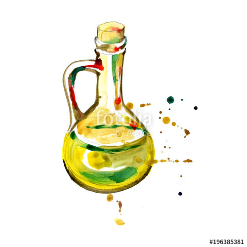 500x500 Hand Drawn Watercolor Illustration Of Olive Oil Drawing Bottle