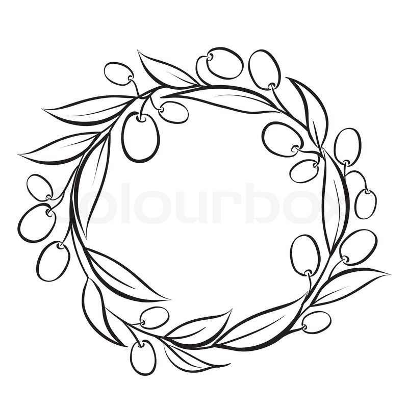 800x800 Olive Wreath Frame, Hand Drawn Paint Stock Vector Colourbox