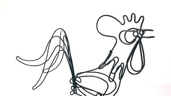 570x321 rooster wire sculpture, bird wire art, minimal art design