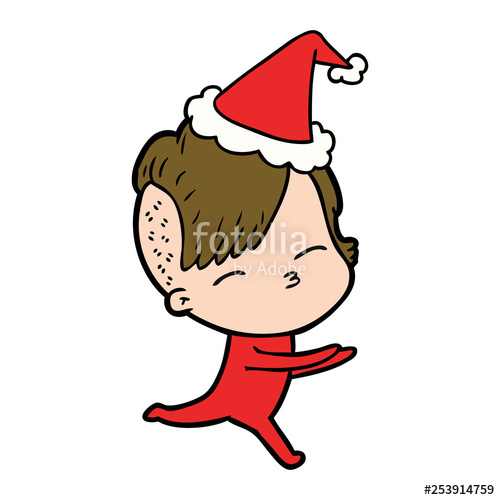 500x500 Line Drawing Of A Girl In Onesie Wearing Santa Hat Stock Image