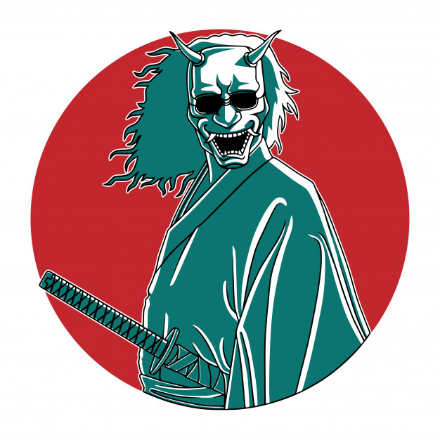 626x626 Oni Mask Samur Hand Drawn Illustration Vector Vector Premium