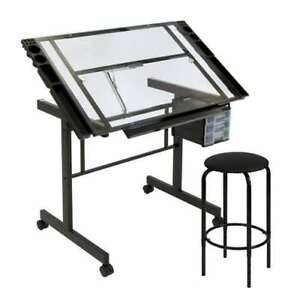 300x300 Studio Designs Vision Piece Glass Drafting Drawing Table, Black