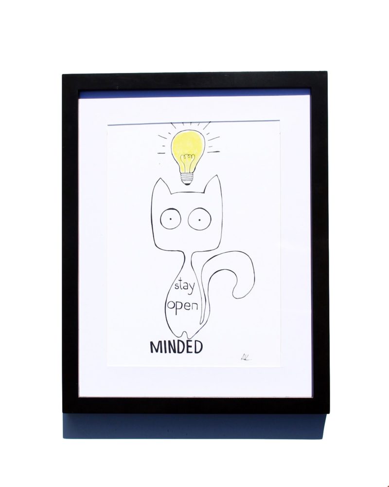 800x1000 Drawing Handmade Cat With Light Bulb, Stay Open Minded Art And Cat