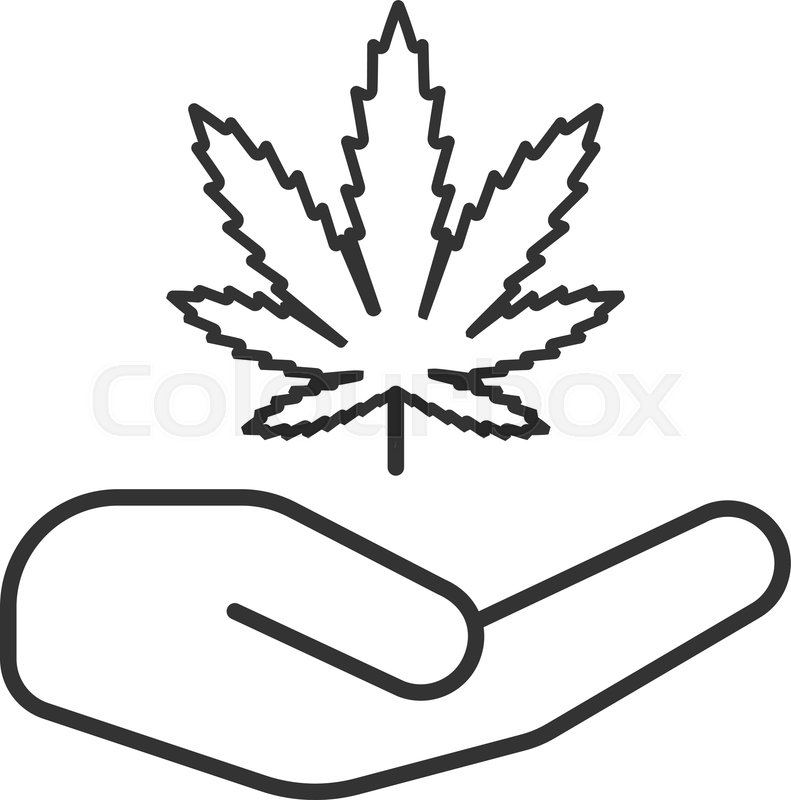 791x800 Open Hand With Marijuana Leaf Linear Stock Vector Colourbox