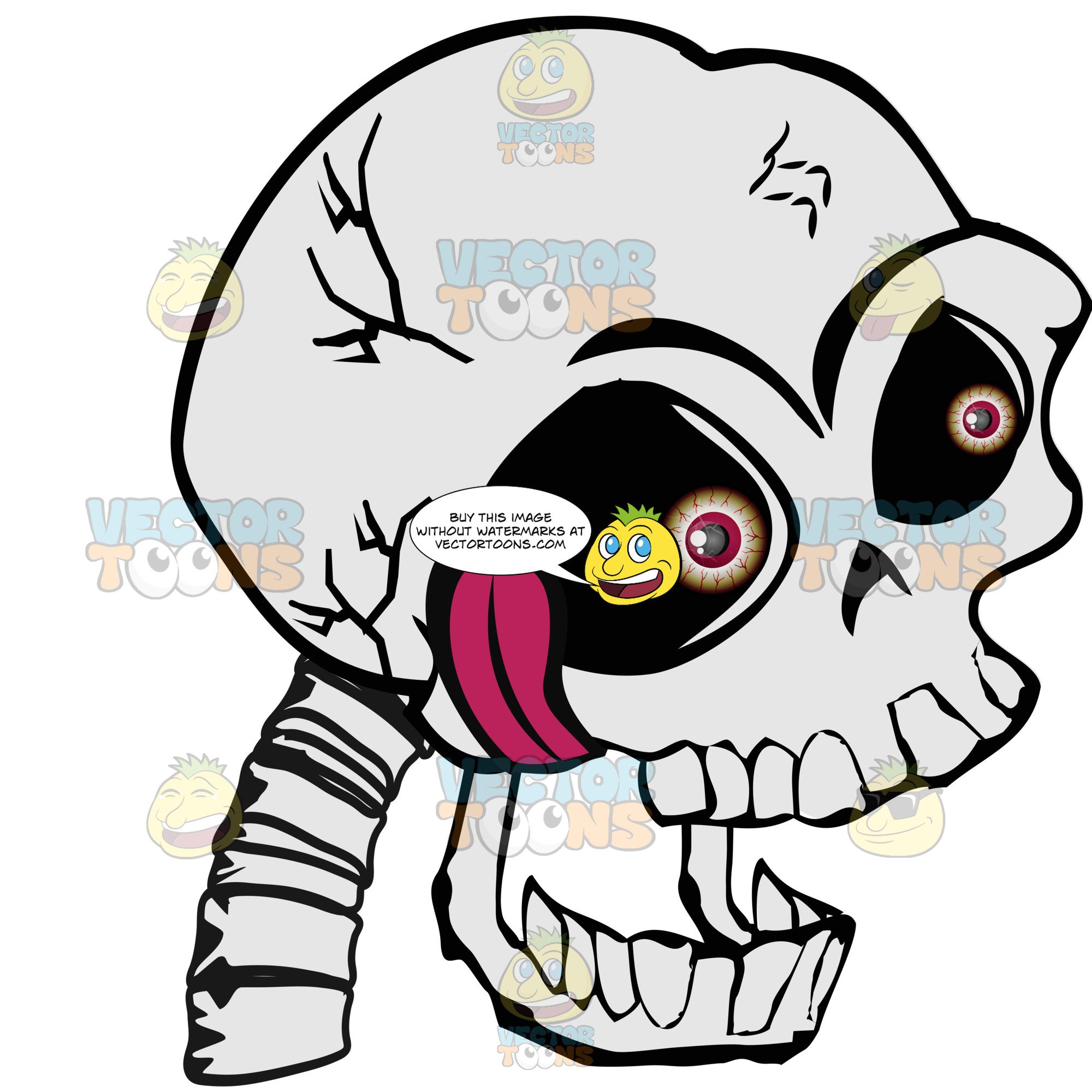 2000x2000 cartoon human skull with mouth open hanging tongue bloodshot red