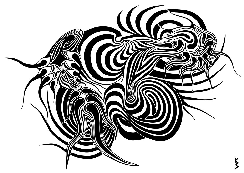 1000x709 Postcard Art Print Drawing Fish Psychedelic Black And White Etsy