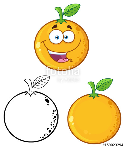 422x500 Orange Fresh Fruit With Green Leaf Cartoon Drawing Collection