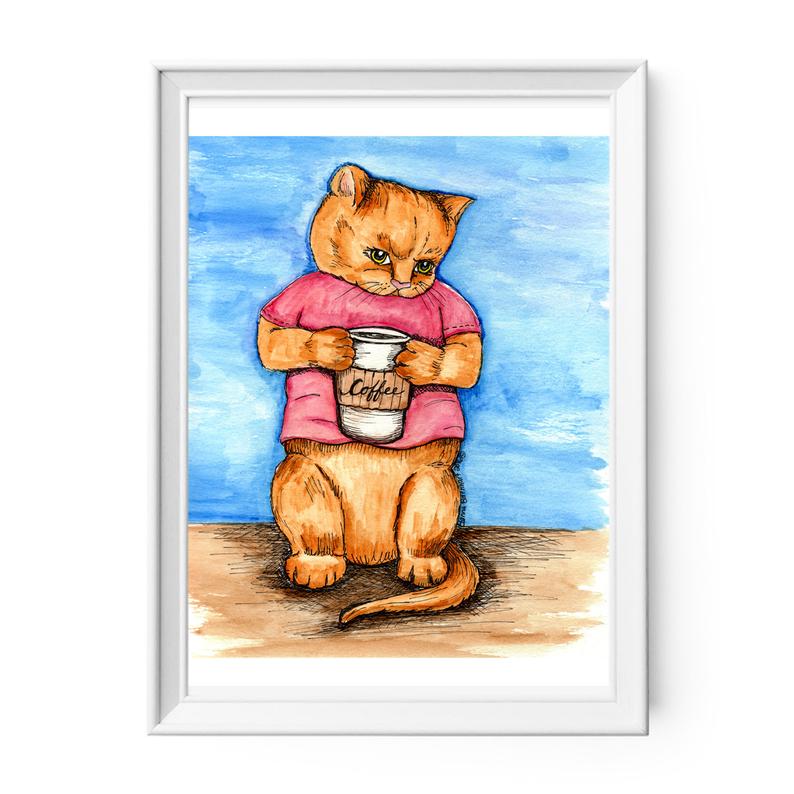 794x794 funny cat wall art print coffee cat print grumpy cat etsy