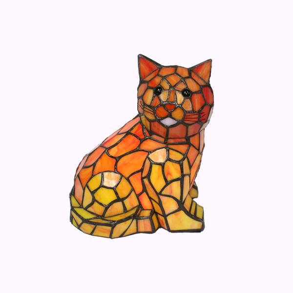 600x600 Tabby Cat Tiffany Lamp Memory Lane Lamps