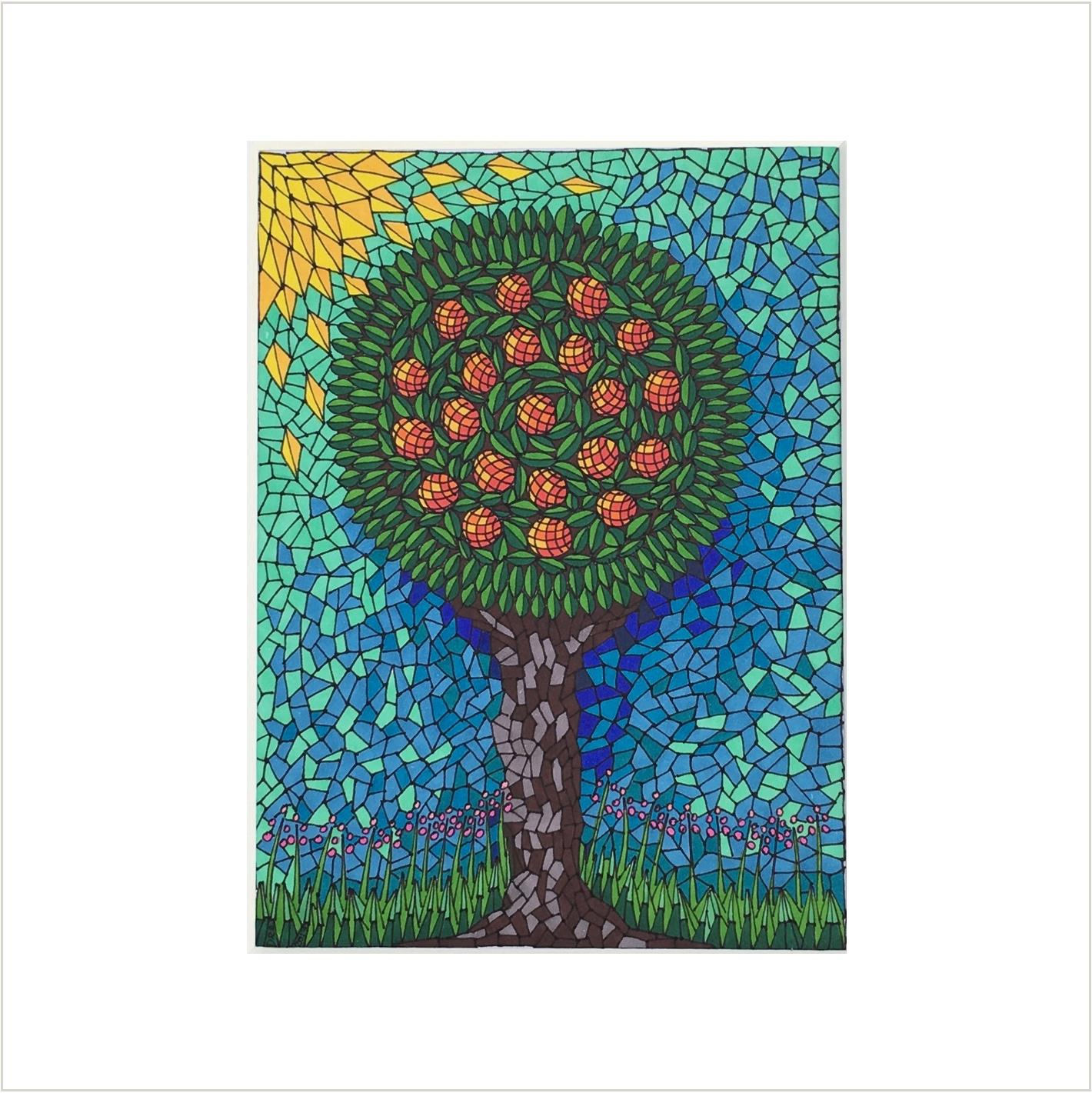 1420x1421 orange tree drawing orange tree mosaic original mosaic etsy