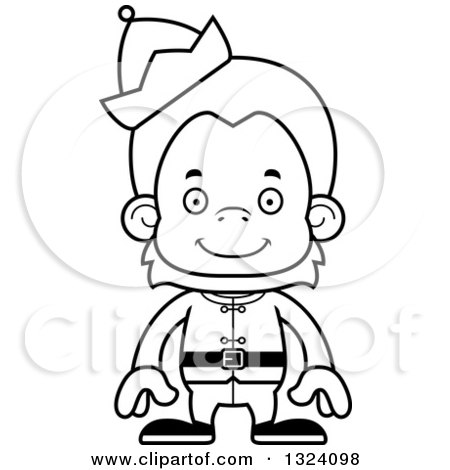 450x470 Lineart Clipart Of A Cartoon Black And White Happy Christmas Elf