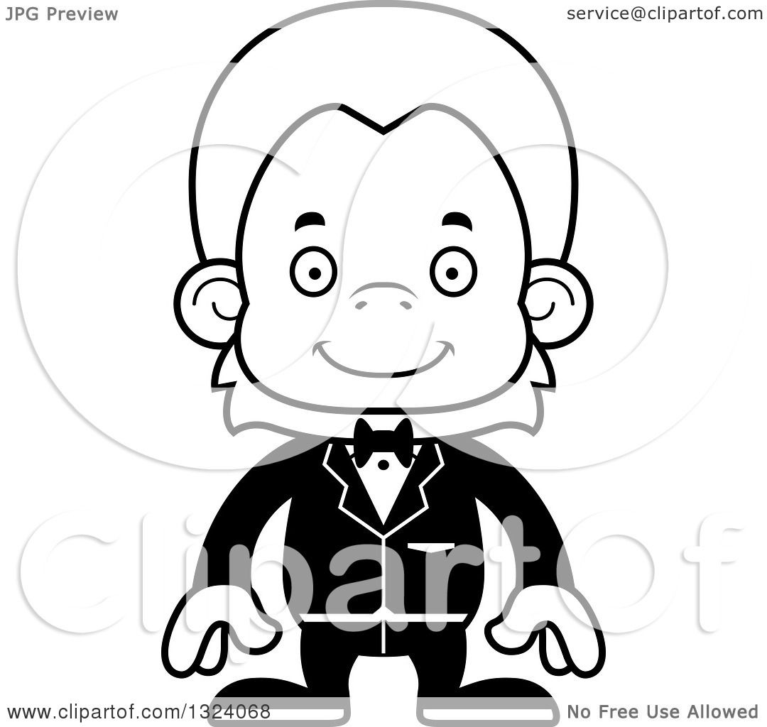 1080x1024 Lineart Clipart Of A Cartoon Black And White Happy Orangutan
