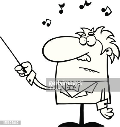 402x427 Black And White Orchestra Conductor Holds Baton Premium Clipart