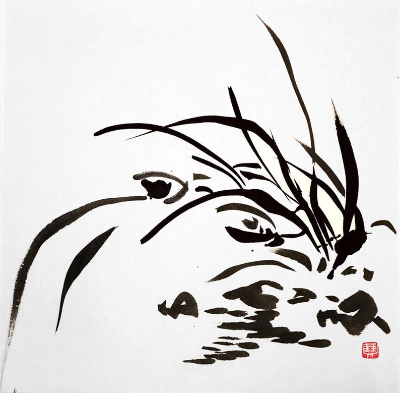 794x779 Orchid Asian Art Chinese Ink Painting Japanese Art Etsy