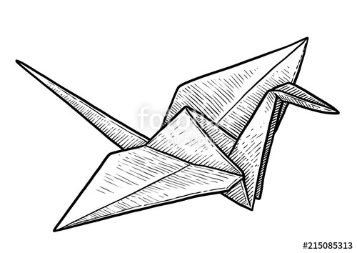 500x354 Crane Origami Illustration, Drawing, Engraving, Ink, Line Art