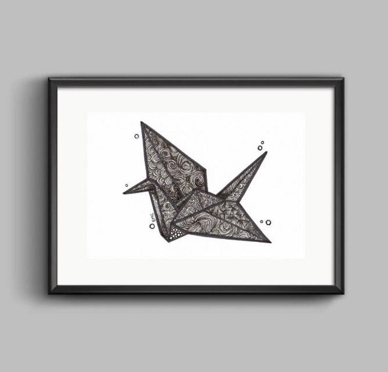 794x761 origami paper crane drawing origami wall art japanese etsy