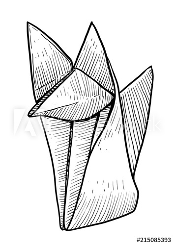 354x500 Fox Origami Illustration, Drawing, Engraving, Ink, Line Art