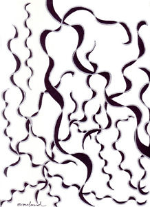 218x300 Original Art Signed Ink Drawing B W Silver Abstract