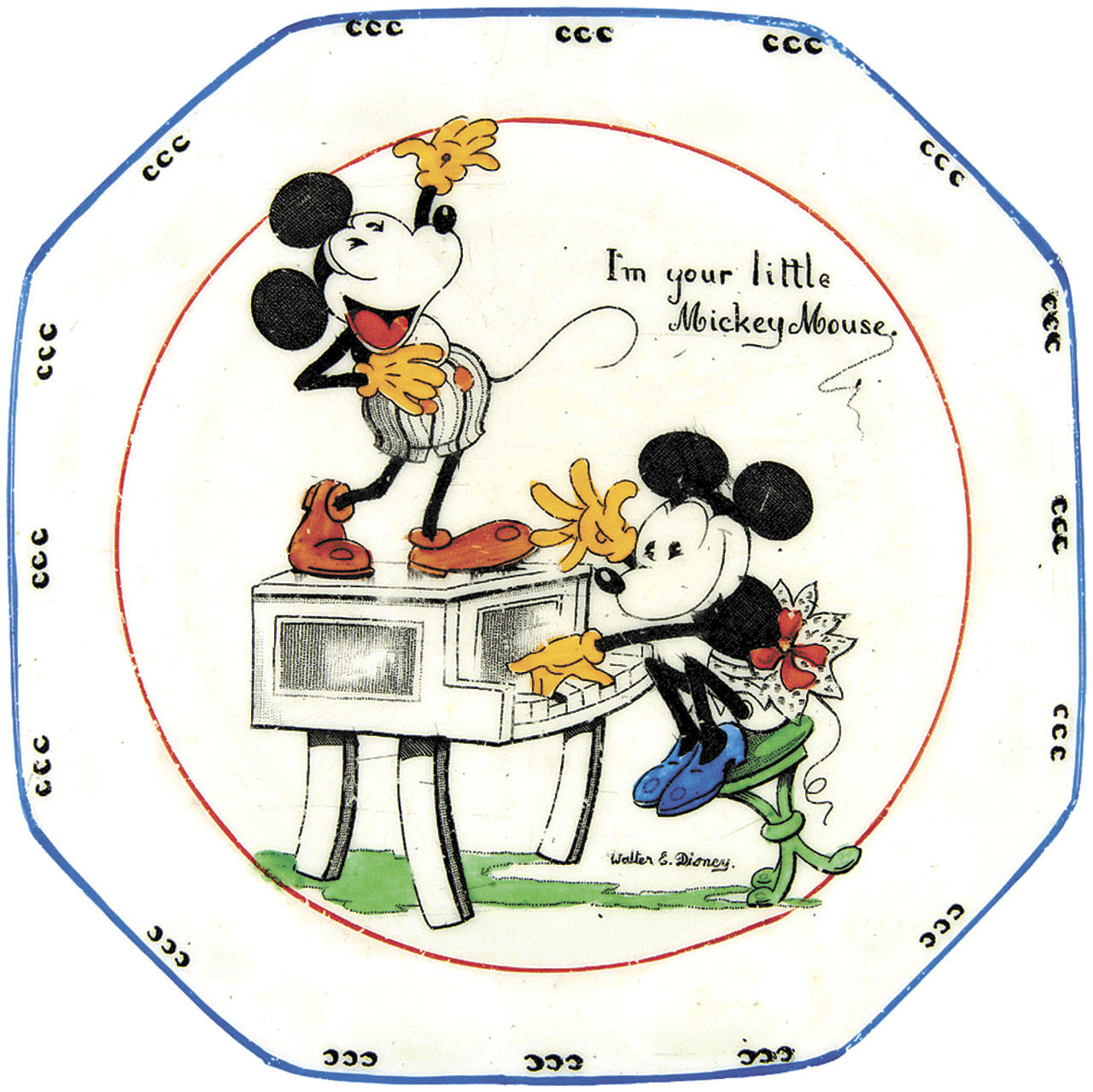 1280x1279 Vintage Mickey Mouse Plate Features Original Drawing Style