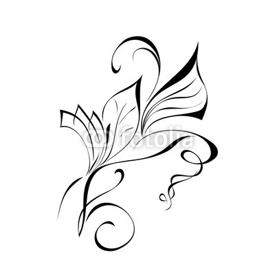 400x400 Ornament Abstract Drawing With Leaf In Black Lines On A White