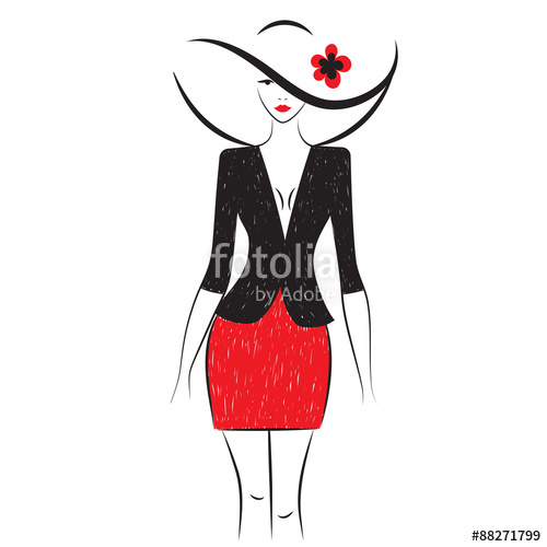 500x500 Fashion Model Sketch Silhouette Of Beautiful Woman In Big Hat