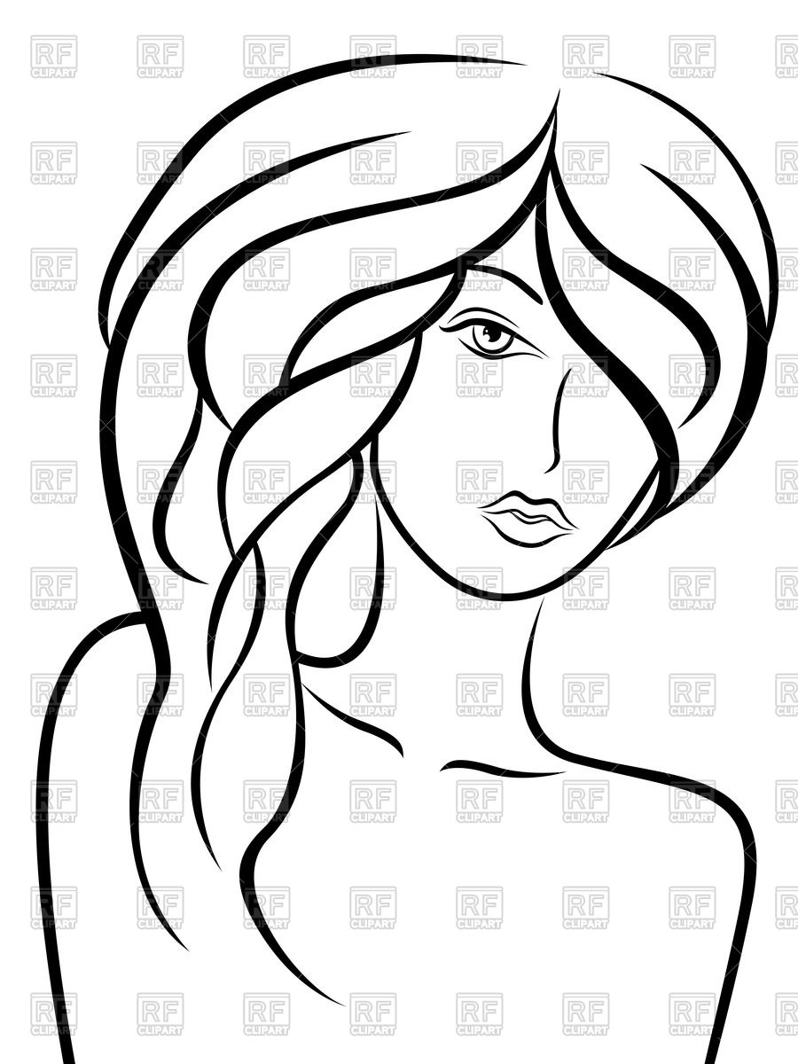 900x1200 Outlines Of Stylish Teenage Girl With Luxurious Hair Vector Image