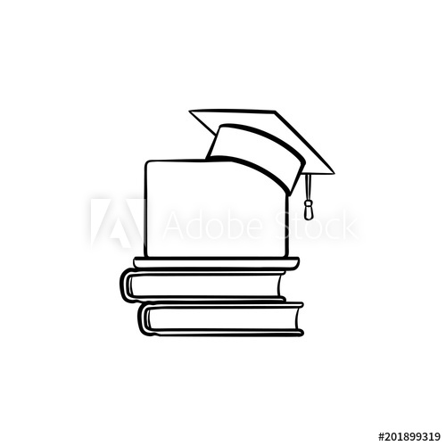 500x500 Graduation Cap On Book And Laptop Hand Drawn Outline Doodle Icon