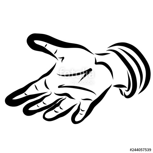 500x500 Human Hand Outstretched, Palm, Black Outline, Sketch Stock Photo