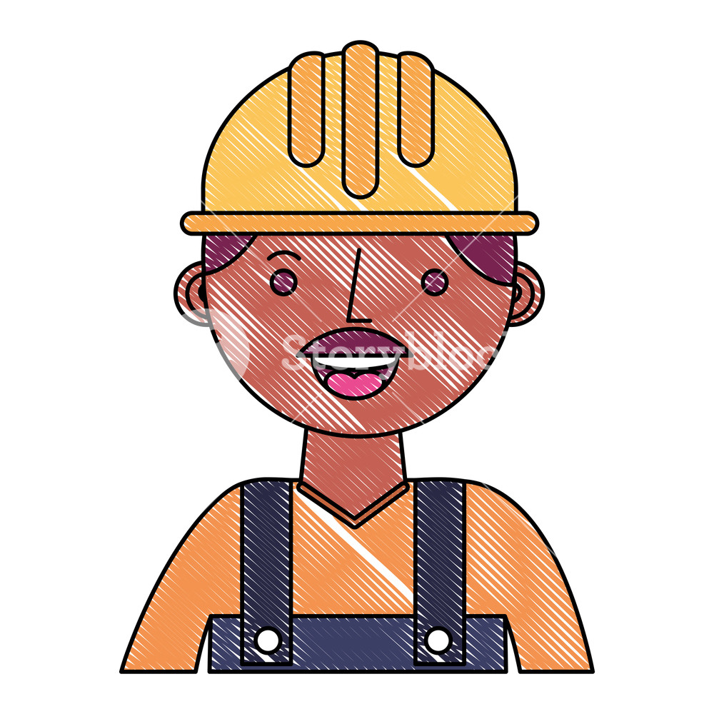 1000x1000 Construction Man Worker With Helmet And Overalls Portrait Vector