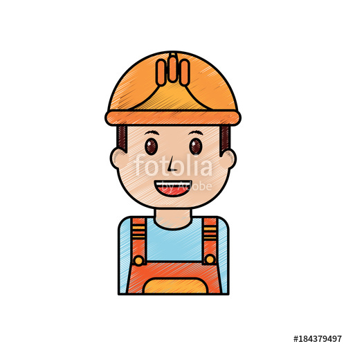 500x500 Portrait Worker Man Construction With Overalls And Helmet Drawing