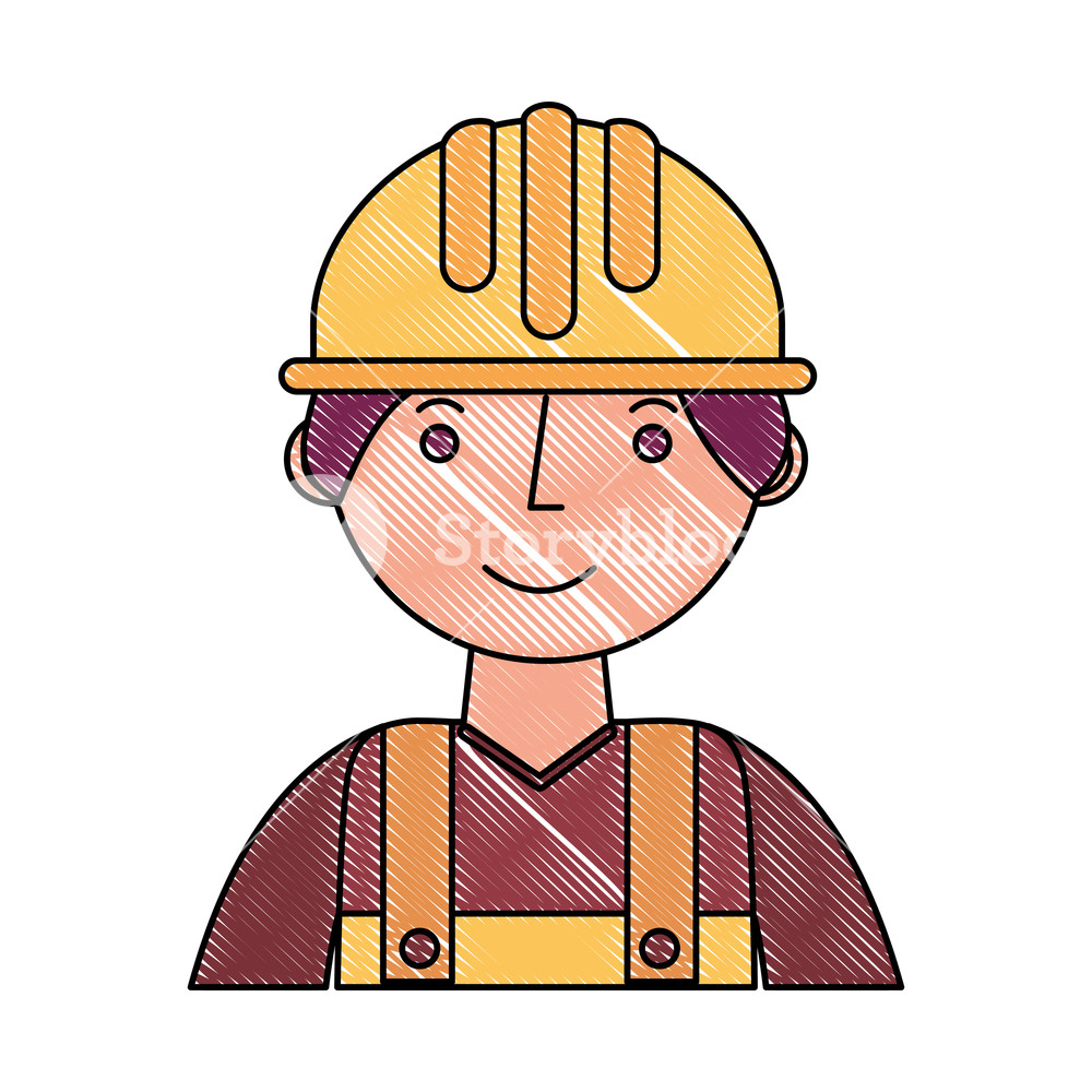 1000x1000 Worker Contruction In Yellow Overalls Portrait Vector Illustration