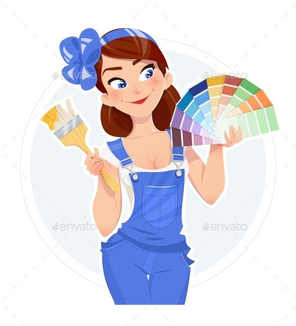 590x648 Beautiful Girl With Paint Brush And Color Swatches Vector