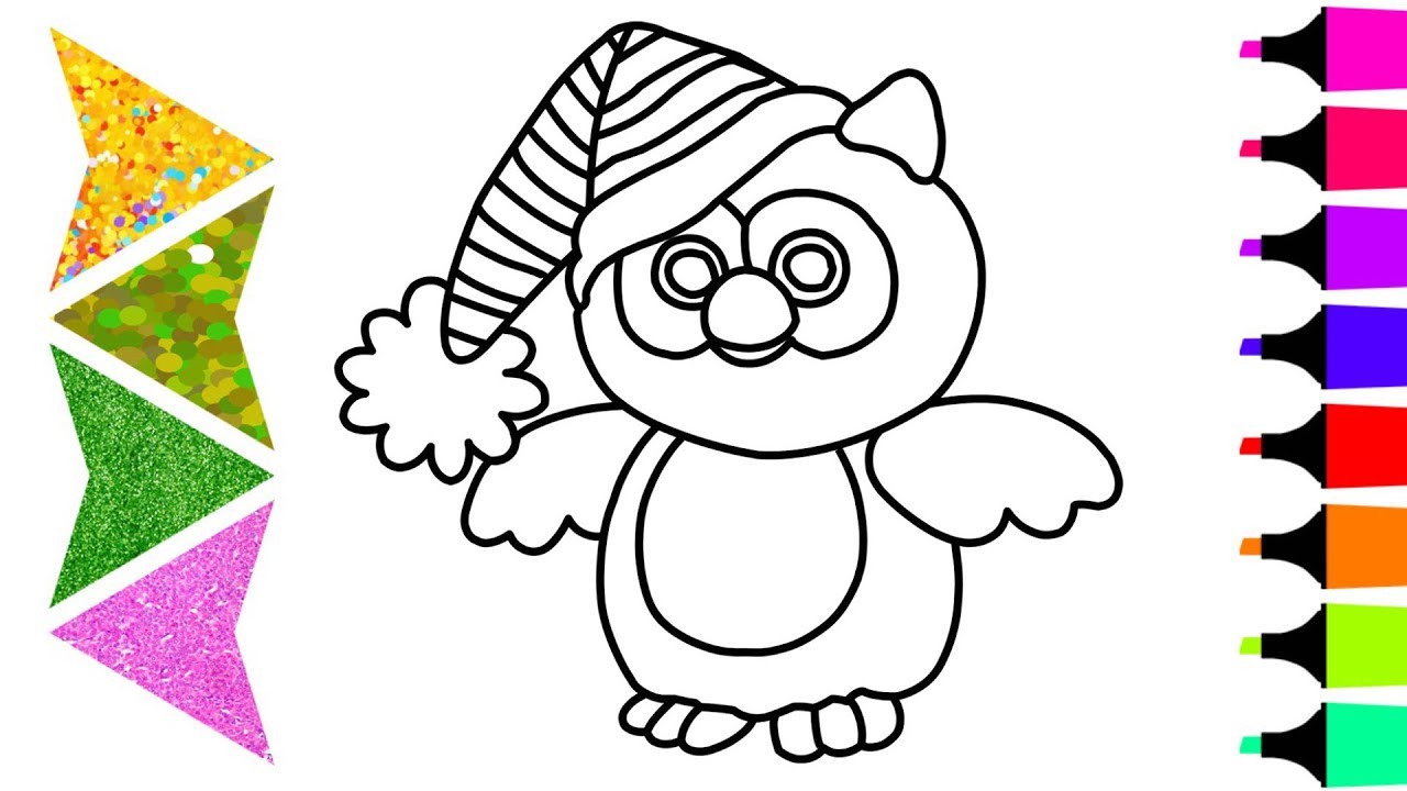 1280x720 Glitter Drawing A Color Owl For Kids Owl Drawing Coloring Owl