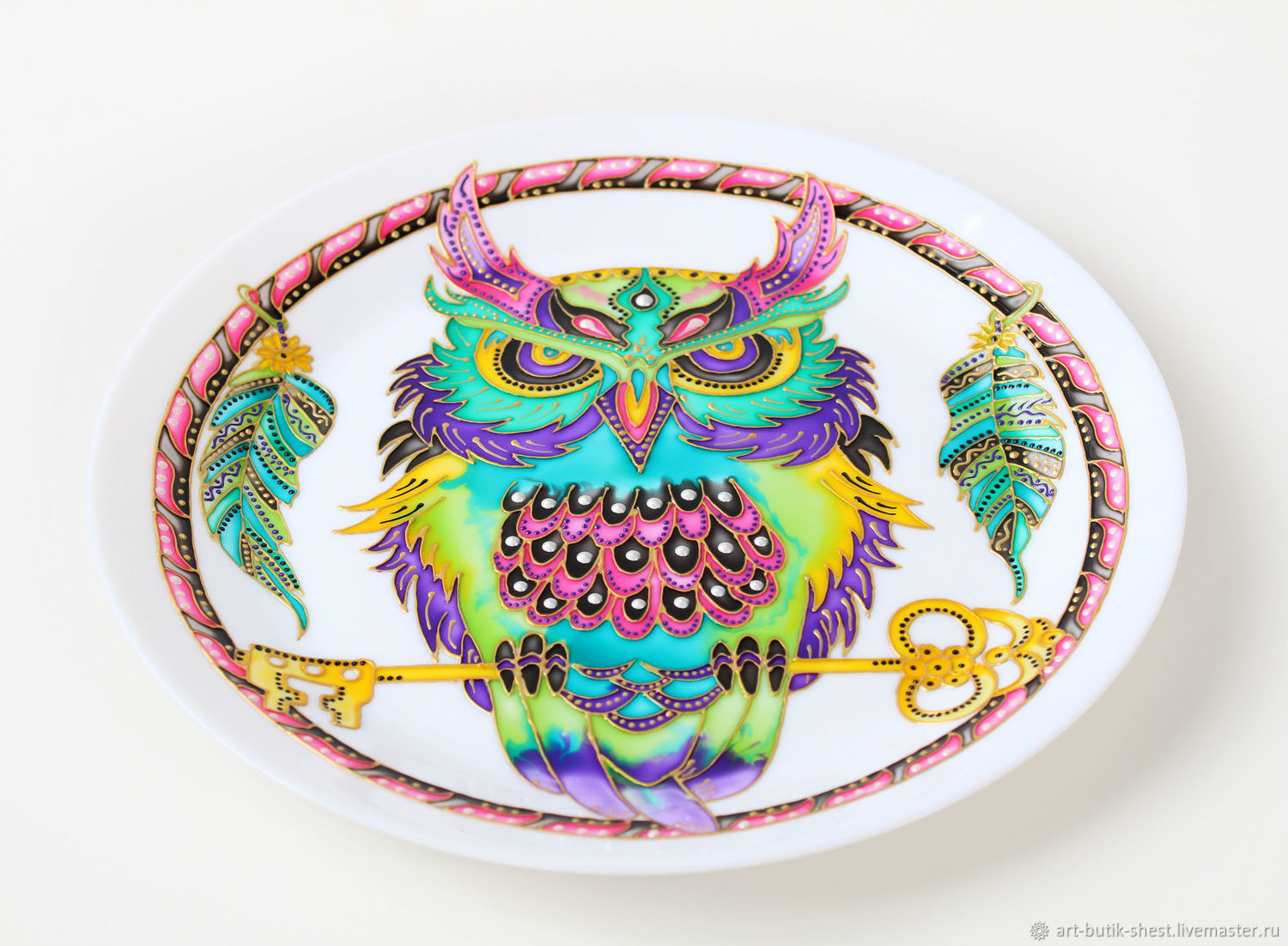 1500x1102 Decorative Plate Owl Dream Catcher Hand Painted Shop Online