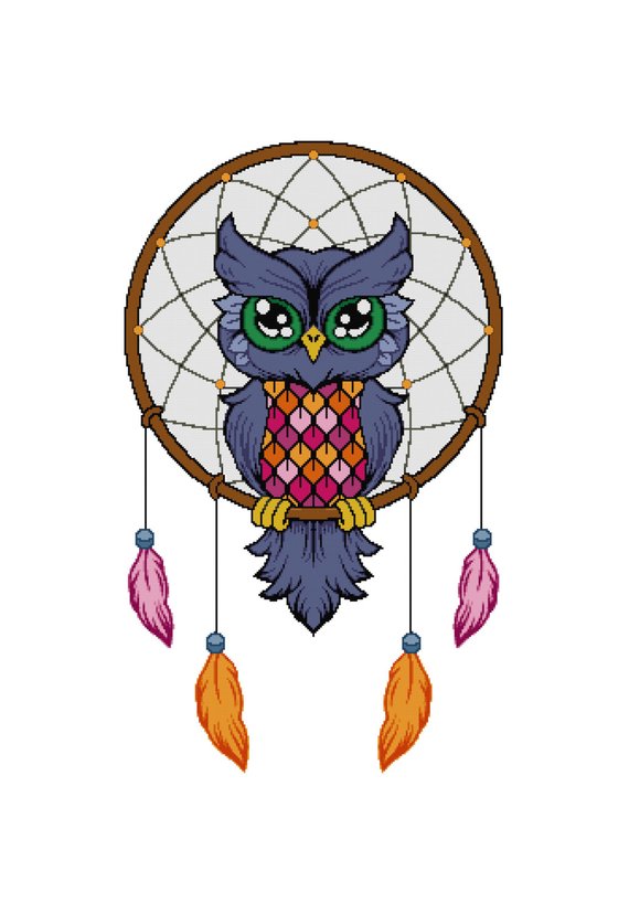 570x828 Owl Cross Stitch Pattern, Dream Catcher Counted Cross Stitch Chart