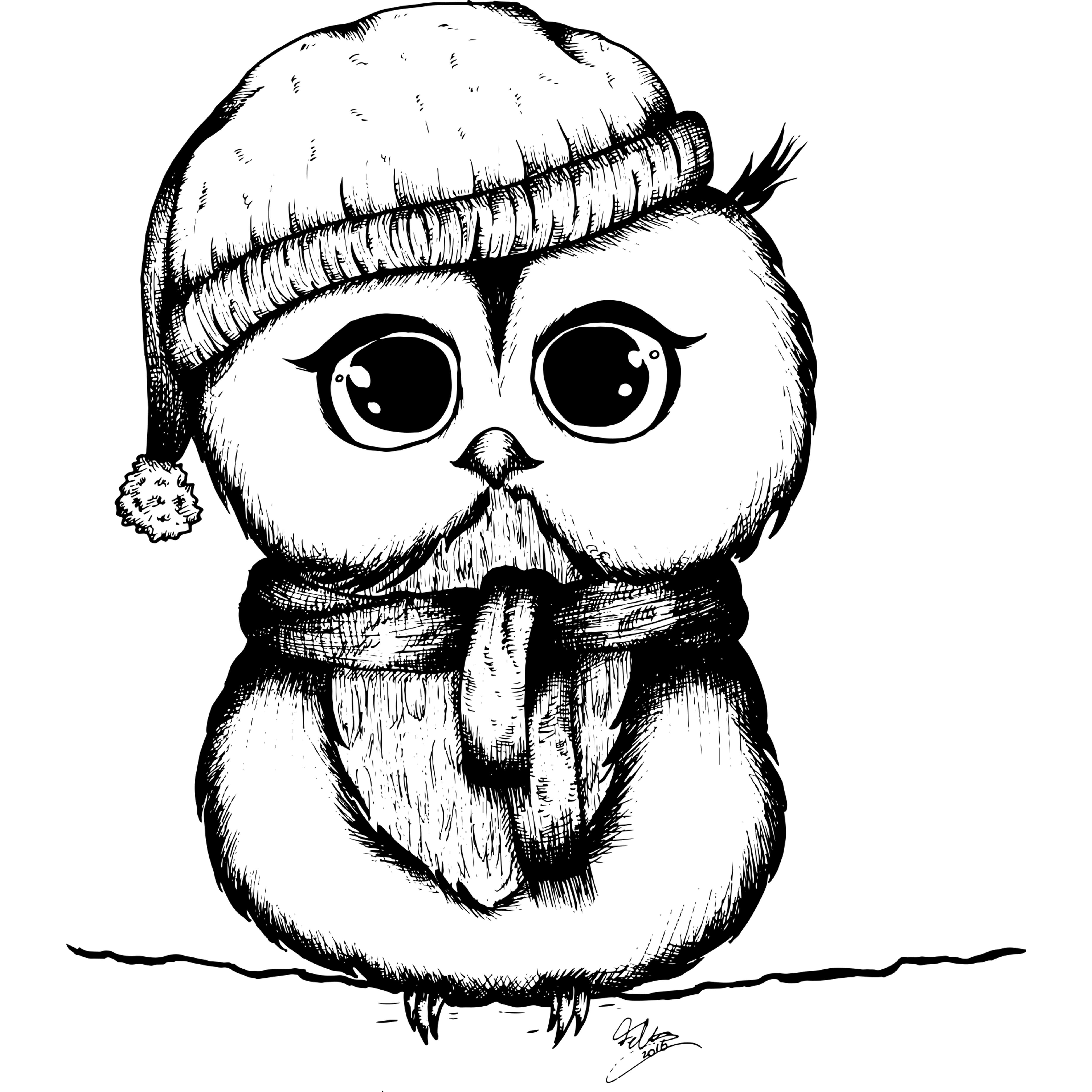 5000x5000 Little Winter Owl, Ink And Digital, Art