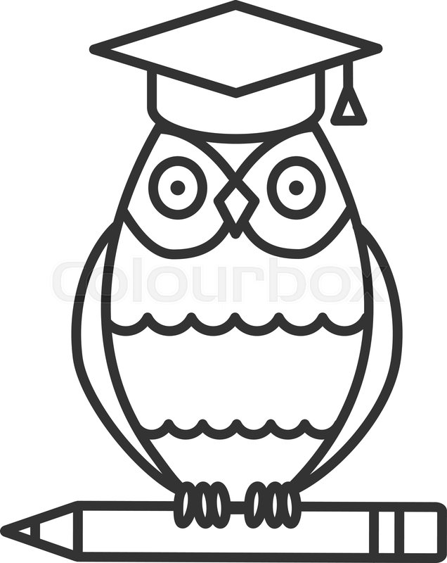 636x800 Owl In Graduation Cap On Pencil Linear Stock Vector Colourbox