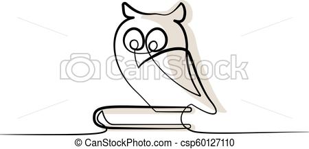450x217 continuous one line drawing owl sitting on book continuous one