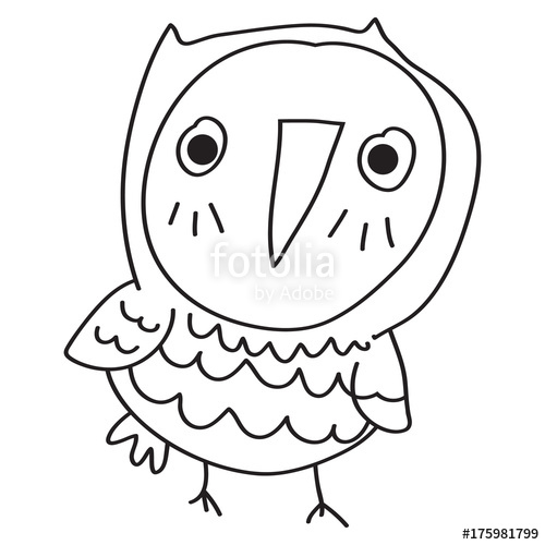 500x500 Hand Drawn Owl Sitting On Branch Black And White Illustration