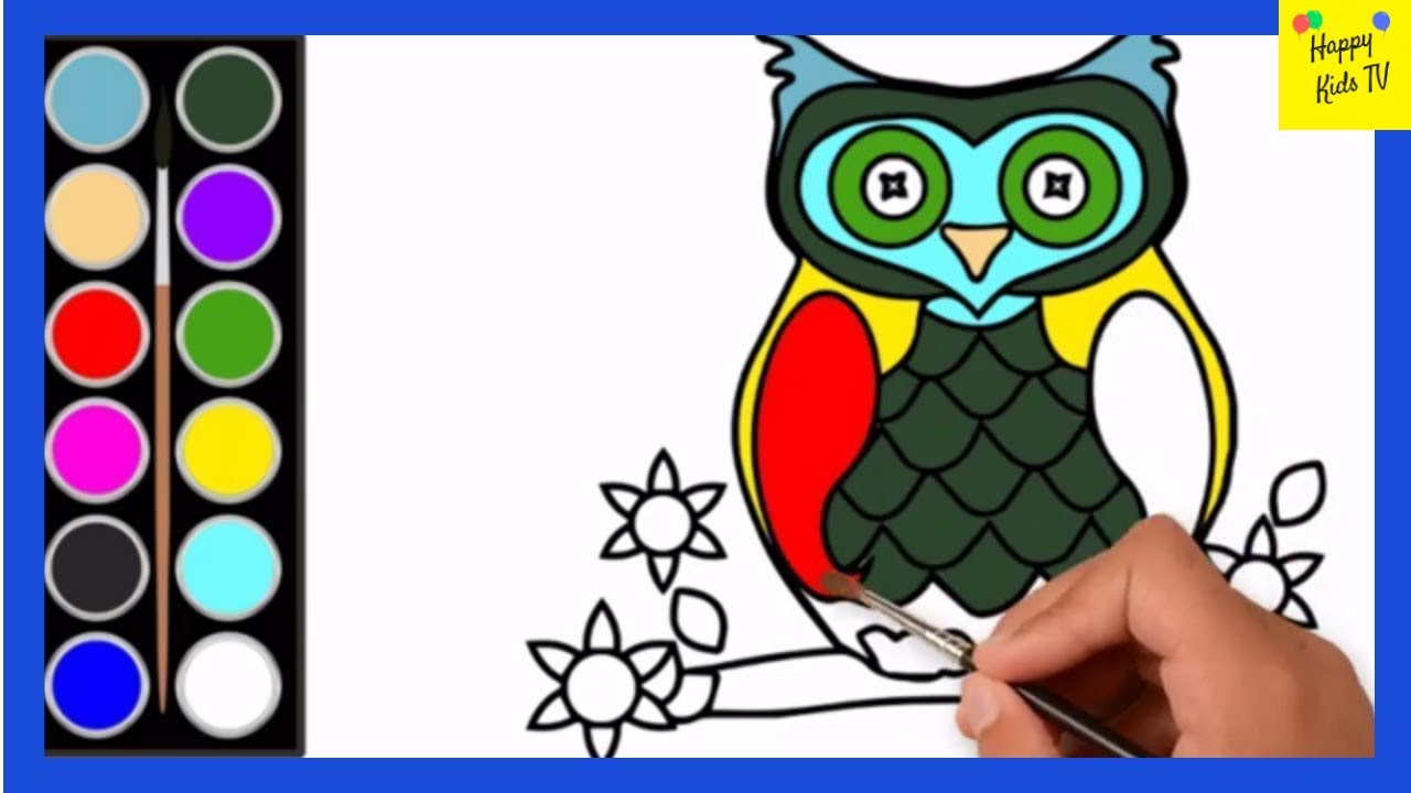 1280x720 Draw Owl On Branch Coloring Pages For Kids Toddlers