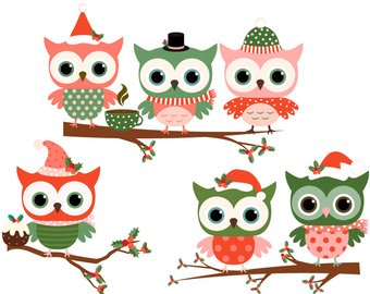 340x270 Cute Christmas Owl Clipart Set Red Grey Owl Clip Art Winter Etsy
